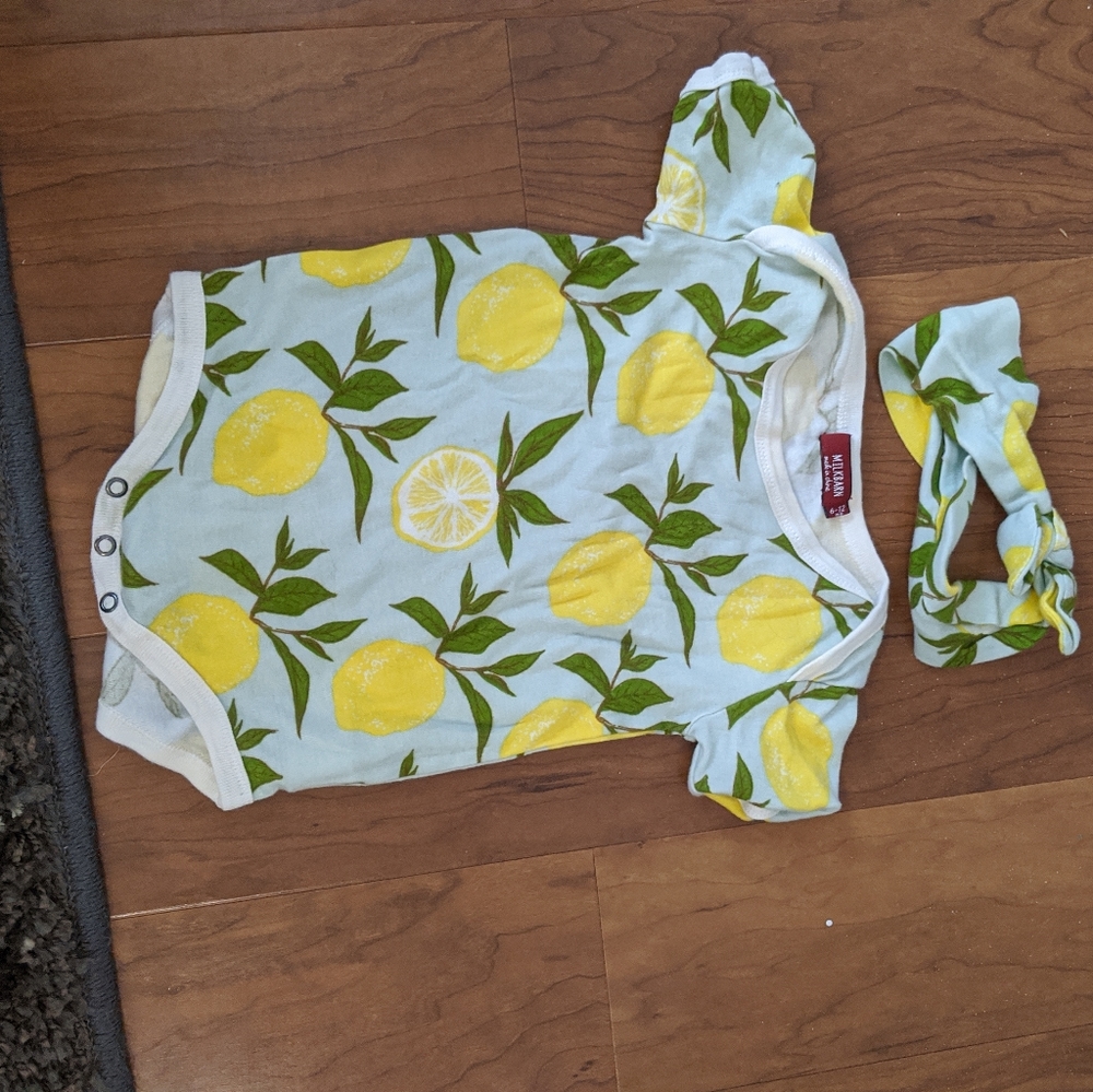 Milkbarn Lemon Onesie and Bow Headband